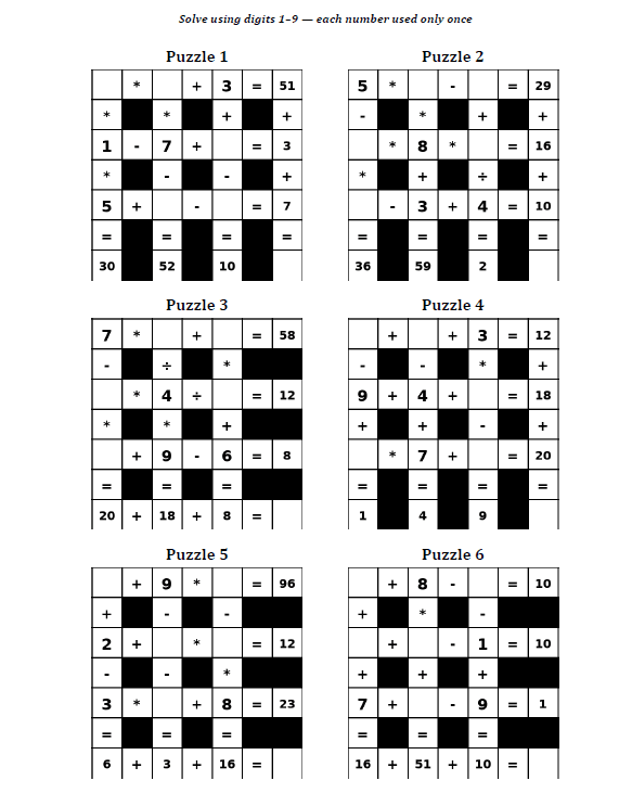 Free Large Print CrossMath Puzzles for Seniors | 60 Printable Brain Teasers with Solutions preview