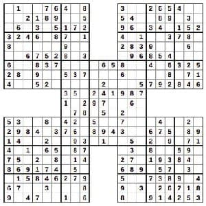 Samurai Sudoku with five overlapping grids
