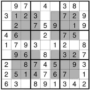 Windoku puzzle with four extra highlighted regions