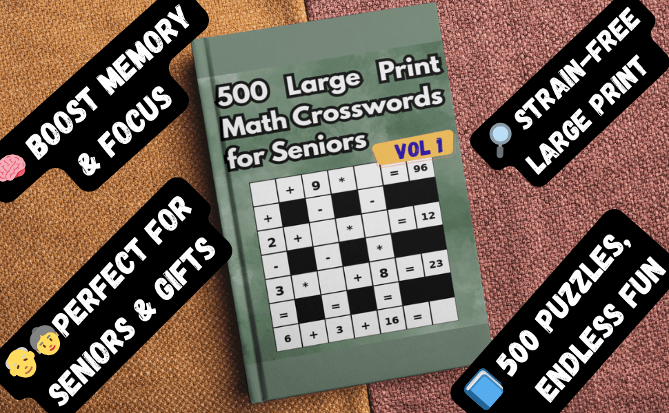 Large Print Math Crossword Puzzles for Seniors | 500 Easy-to-Read Brain Training Puzzles preview