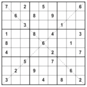 Diagonal Sudoku puzzle with emphasized diagonals