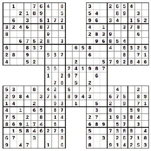 Samurai Sudoku with five overlapping grids