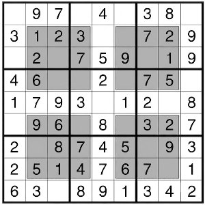 Windoku puzzle with four extra highlighted regions